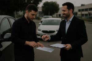 Trusted car buyer helping car owner sell vehicle in UAE